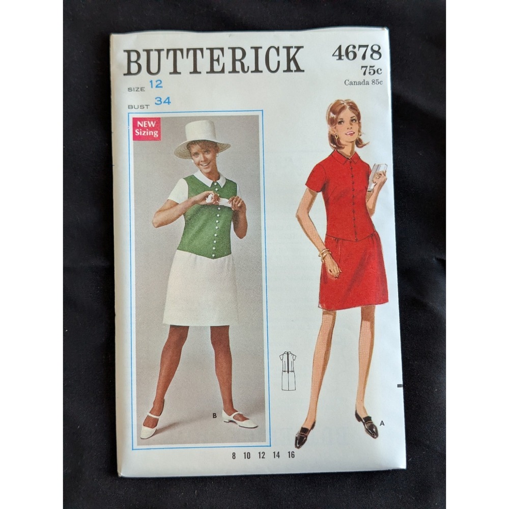 VTG 1968 Butterick 4678 Uncut Dress Size 12 Bust 34 Mod Retro Sewing Pattern